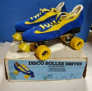Vintage Roller Skates  Size 11 Disco Blue Yellow SUEDE Derby 70s TikTok Retro