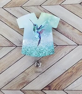 Scrub Top Retractable Badge Reel and Keychain ID Bird Greens Glitter Look - Picture 1 of 11