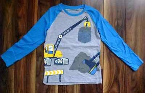 C&A Shirt langarm T-Shirt grau blau 128 Junge Baustelle Bagger - Bild 1 von 7