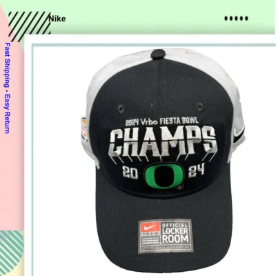 Nike Oregon Ducks Oficial Vestuario 2024 Fiesta Bowl Champs Sombrero, Negro/Gris Foto 1 de 4