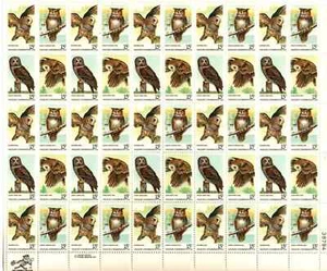 Scott #1760-1763 15 cent American Owls Sheet of 50, MNH - Picture 1 of 2