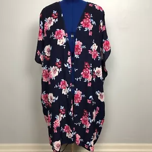 Living Doll Women's Size 1X Blue Floral Kimono - Picture 1 of 7