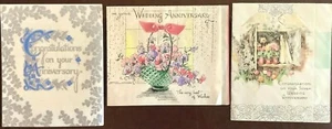 3 tarjetas de felicitación de aniversario de boda Art Deco de colección - ¡Florales/Arcos/Pergamino encantadoras! - Imagen 1 de 8