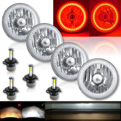 Juego de 4 faros de cristal ojo de ángel halo SMD rojo de 5-3/4" y bombillas LED 6k 4000LM Foto 1 de 4
