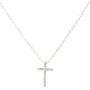 10K White Gold With Lab-Created CVD Diamond Cross Pendant Necklace For Women's
