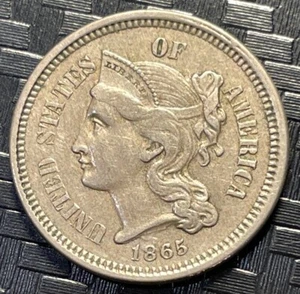 1865, 3 Cent Nickel - Picture 1 of 2