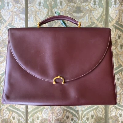 CARTIER Must De Borgoña Maletín de Negocios Cartera Bolso para Laptop Cuero Rojo Tarjeta Foto 1 de 4