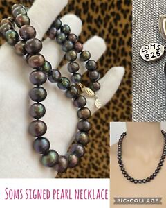 Gorgeous SOMS Signed Large Chunky Peacock Pearl Necklace 925 Clasp See Video!!