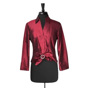Talbots Women's Top Red Pure Silk Rhinestone Vintage Quiet Luxury Tie Blouse 6 - Picture 1 of 9