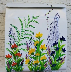 Custom Hand-painted flower Mailbox, Small Metal White Wall Mount Locking Mailbox - Picture 1 of 13
