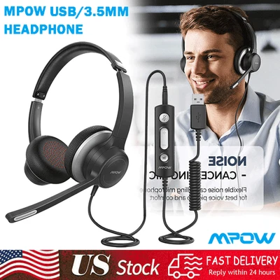 Auriculares Mpow HC6 USB/3,5 mm Computadora Negocios Auriculares y Micrófono Cancelación de Ruido Foto 1 de 4