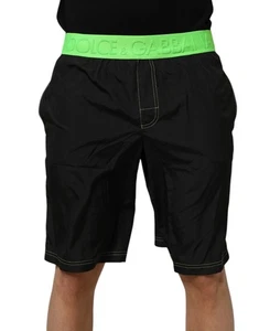 DOLCE & GABBANA Swimwear Black Green Logo Waistband Beachwear Short IT4/US S$530 - Picture 1 of 8
