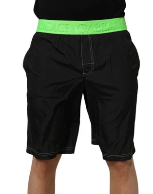 DOLCE & GABBANA Swimwear Black Green Logo Waistband Beachwear Short IT4/US S$530 - Image 1 of 4