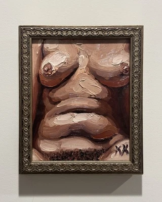 Pintura al óleo figurativa original, torso desnudo femenino, arte corporal positivo, enmarcado Foto 1 de 4