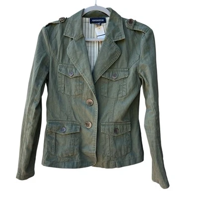 AMI SANZURI Chaqueta Utilitaria Denim Verde Ejército 100% Algodón Bolsillos Mujer Talla M Foto 1 de 4