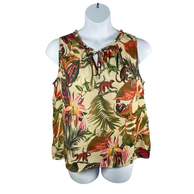 Blusa Liz Claiborne Top Mujer Grande Estampado Selva Mono Tropical Sin Mangas Foto 1 de 4