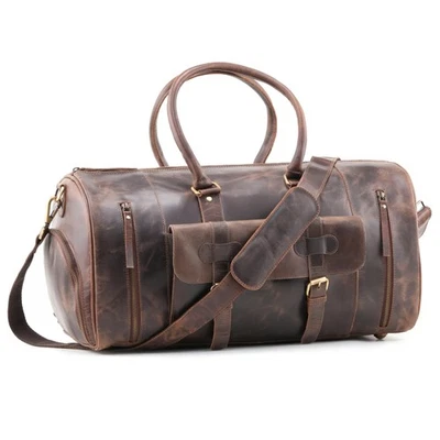 Full Grain Small Leather Duffle Bag 21 Inch Gym Weekender Overnight Bag Trave... - Image 1 of 4