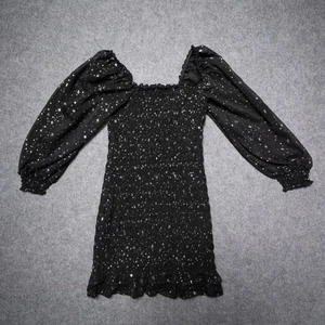 Altar'd State Dress Womens Small Metallic Star Print Puffy Sleeve Mini Retro - Picture 1 of 11