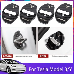 Carbon fiber metal sticker for Tesla Model Y 20-24 car door lock cover - Picture 1 of 6