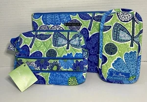 Vera Bradley Doodle Daisy BlueMakeup/Cosmetic Bags/Glasses Case Quilted Set of 3 - Picture 1 of 22