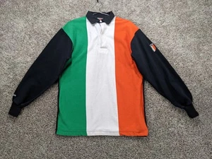 Barbarian Rugby Wear Ireland Flag Long Sleeve Polo Shirt Mens Large Thick Cotton - Picture 1 of 12