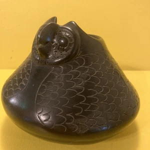 Vintage Mata Ortiz Blackware Keramik Eule Abbild Schale signiert - Bild 1 von 7