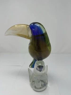 Vintage MURANO GLASS TOUCAN ON PERCH GOLD ADVENTURINE BIRD - image 1 of 4