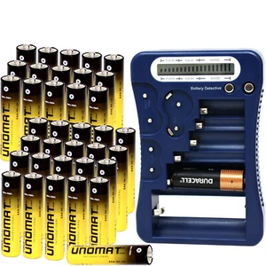 **BRAND NEW** 12-Type Battery Tester (Blue) with LCD Display + 36x AAA Batteries - Picture 1 of 7