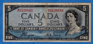CANADA $5 1954 BC-31a / P-68a Circulated DEVIL'S FACE 👿 B/C 3138893 - Picture 1 of 3