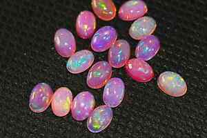Natural Ethiopian 15 Pcs 7x5 mm Fire Pink Opal Oval Cabochon Loose Opal Stone