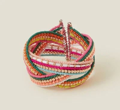 Accessorize Perlen Gewebt Manschetten Armreif Regenbogen Neon Rosa Blau Orange - Bild 1 von 2