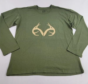 Realtree T-Shirt Erwachsene XL Langärmelig Crew Hörner Aufdruck Militärgrün Mens - Bild 1 von 10