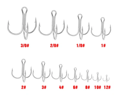 100 шт. рыболовный крючок круглый изгиб острый тройные крючки размер 1/4/6/8/10/12 1/0 2/0 3/0 - Изображение 1 из 4