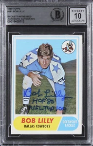 Cowboys Bob Lilly "2x Insc." Signed 1968 Topps #181 Card Auto 10! BAS Slabbed - Picture 1 of 2