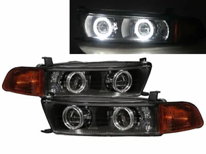 Galant 98-05 Guide LED Halo Dual Projector Headlight BK EU V2 for Mitsubishi RHD - Picture 1 of 8