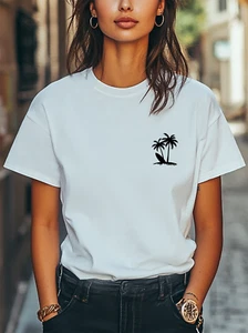 Camiseta Unisex Logotipo Palmera Tropical Gráfico Mujeres Hombres Camiseta de Moda Camiseta Informal - Imagen 1 de 8