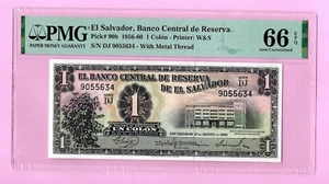 EI Salvador Banco Central de Reserva 1 Colon Pick#90b 1956-60 PMG 66 EPQ Gem UNC - Picture 1 of 2