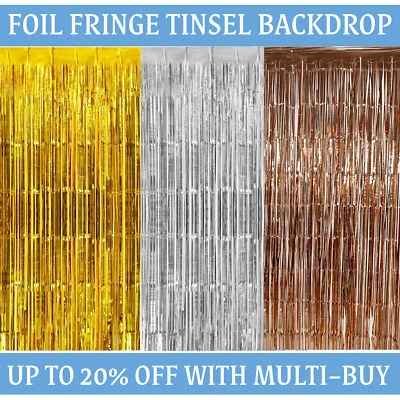 2M FOIL FRINGE TINSEL BACKDROP CURTAIN DOOR WEDDING BIRTHDAY PARTY DECORATION - Image 1 of 4