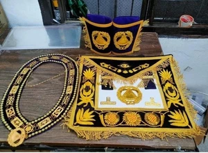 Masonic Regalia Deputy Grand Master 100% LAMBSKIN APRON With Chain Collar & Cuff - Picture 1 of 6