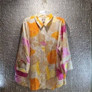 Chico's Damen Knopfleiste 3/4 Ärmel Leinen Viskose Tunika Top Batik Größe 4, XXL - Bild 1 von 8