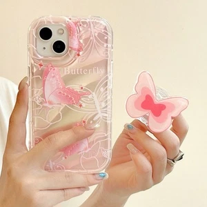 Pop Collapsible PopGrip Stand for Phones and Tablets Pink Glitter Butterfly - Picture 1 of 8