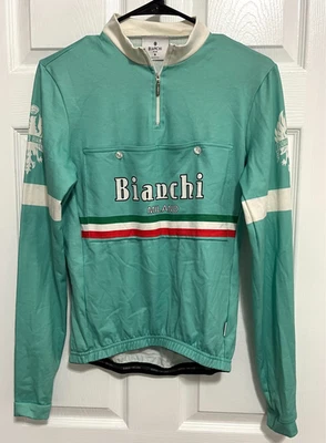 Camiseta deportiva de ciclismo BIANCHI MILANO para hombre 1/4 cremallera Celeste bolsillo frontal manga larga S Foto 1 de 4