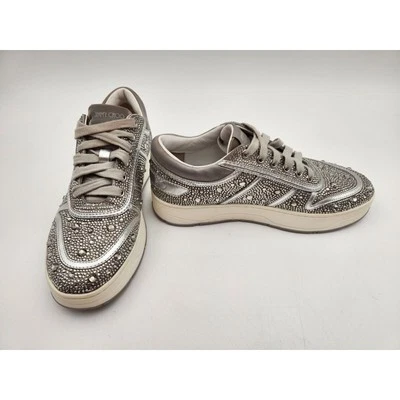 Tênis Feminino Jimmy Choo Havaí Couro Cetim Cristal UE37 US7 Autenticado - Imagem 1 de 4