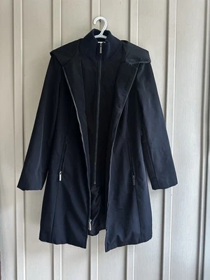 Abrigo Anne Klein Negro Pesado Medio Con Capucha Clásico Para Mujer Pequeño Invierno Elegante Trench Foto 1 de 4