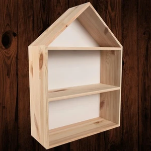 Large Wooden House Shaped Display Shelf | 32 x 12 x 44 cm | Wall-Mounted Decor - Picture 1 of 10