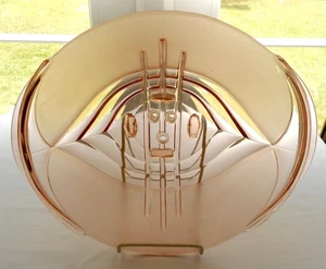 Stölzle Art Deco Pink Frosted & Clear Glass Footed Bowl - 10” Wide - Picture 1 of 8