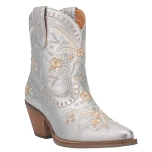 DINGO LADIES PRIMROSE FLORAL EMBROIDERY SILVER WESTERN BOOTS DI748 8 Medium NEW - Picture 1 of 8