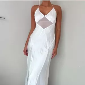 Misha Dress Maxi Slip Size S Satin Bias Gown White Bridal Sheer Panel Latica - Picture 1 of 24