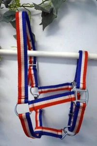 Wholesale Lot o/25 Nylon Halters Red white Blue Striped Non Padded Full/Cob/Pony - Picture 1 of 1