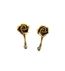 Monet Vintage Tiny Gold Tone Rose Clip Earrings - Picture 1 of 4